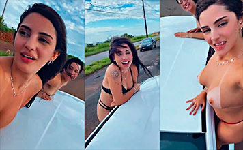 3 lesbianas brasileñas provocando un gran alboroto en la vía pública