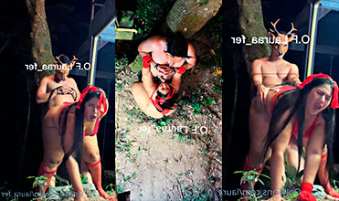 Caperucita Roja se come al lobo, follándolo atado a un árbol