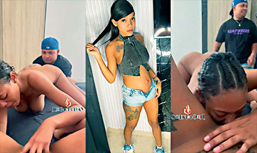 Dominicana muy afortunada es invitada a un trío de mamada