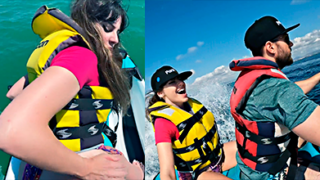 Los españoles se van muy lejos en la moto de agua en el mar y follan