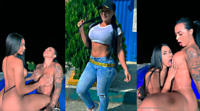 Jennifer se deja comer las tetas de una lesbiana dentro de la piscina