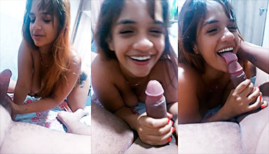 Joven dominicana sonríe cada vez que se mete esa polla en la boca