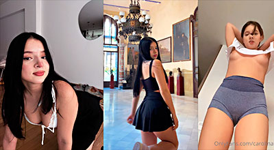 La Bella Carolina Bell abierta en 4 haciendo sentadillas