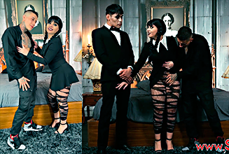 Merlina Addams forma un intenso trío porno