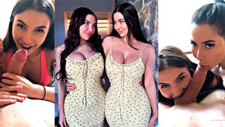 Las hermanas Audrey y Sadie son atrapadas chupando pollas en un trío