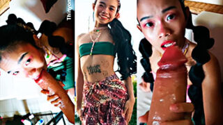 Tonelada de semen sobre la pequeña asiática con esa polla monstruosa