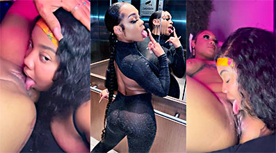 La lesbiana Drippin Velvet mueve su lengua muy rápido en el coño de Mslady.