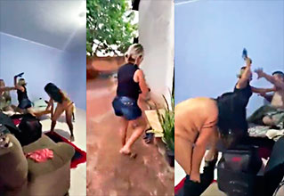 OMG, his wife catches him with the mistress and gives him many blows